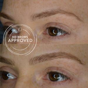 Brow extensions close up before and after image