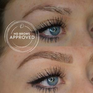 Brow extensions close up before and after image