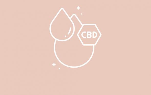 Icon graphic showing 2 droplets and the letters CBD