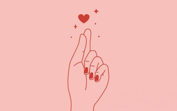 Icon image of hand clicking fingers with hearts and sparkles