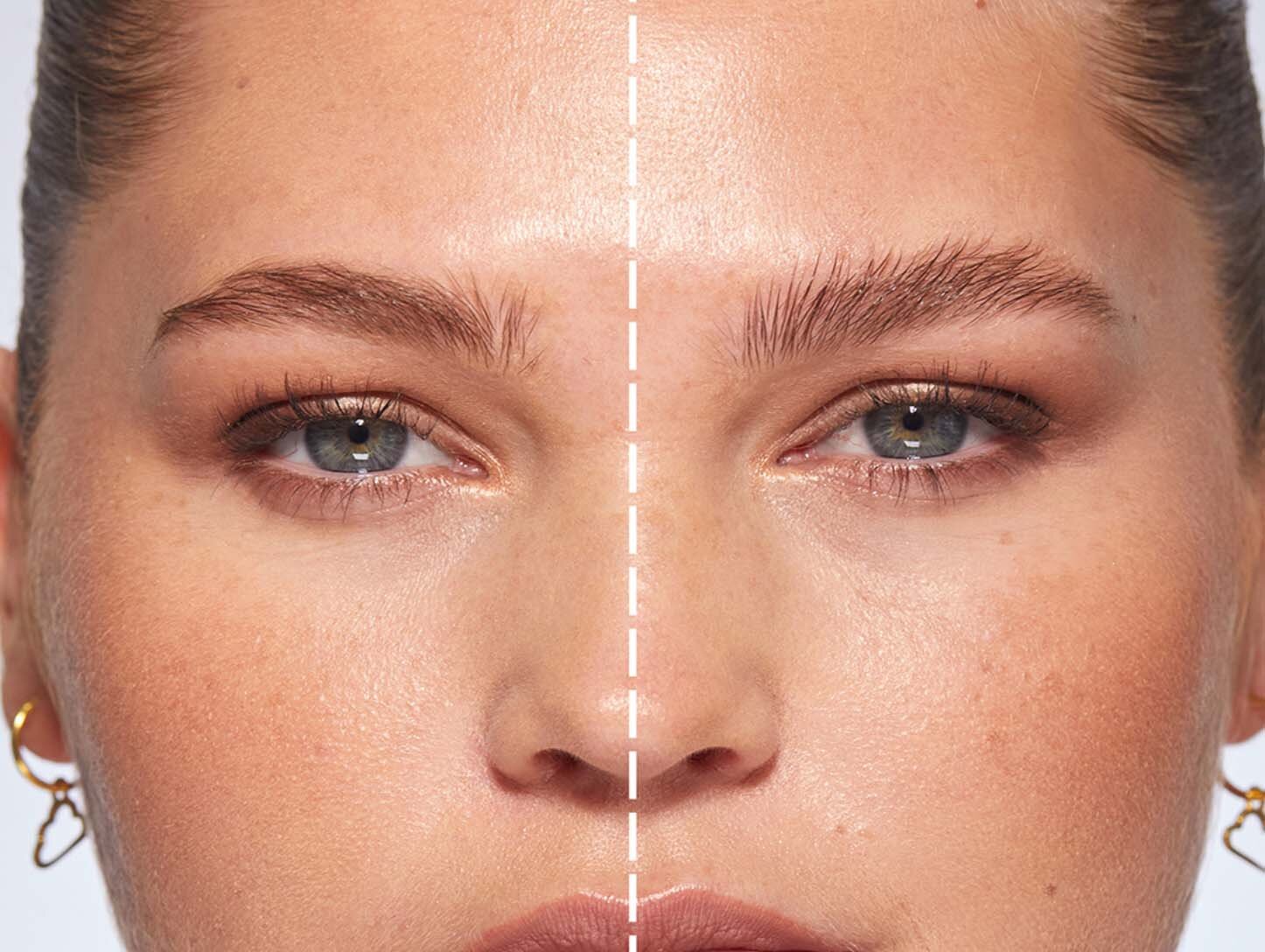 before and after brows with brow glue